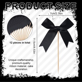 BOXOB 12stk Schwarze Cupcake Deko Schleifen, Kuchen Topper Schleife Coquette Cupcake-Stäbchen mit Schleife Motto-Party-Dekorationen für Babyparty Hochzeit Junggesellinnenabschied Jubiläum Dekor