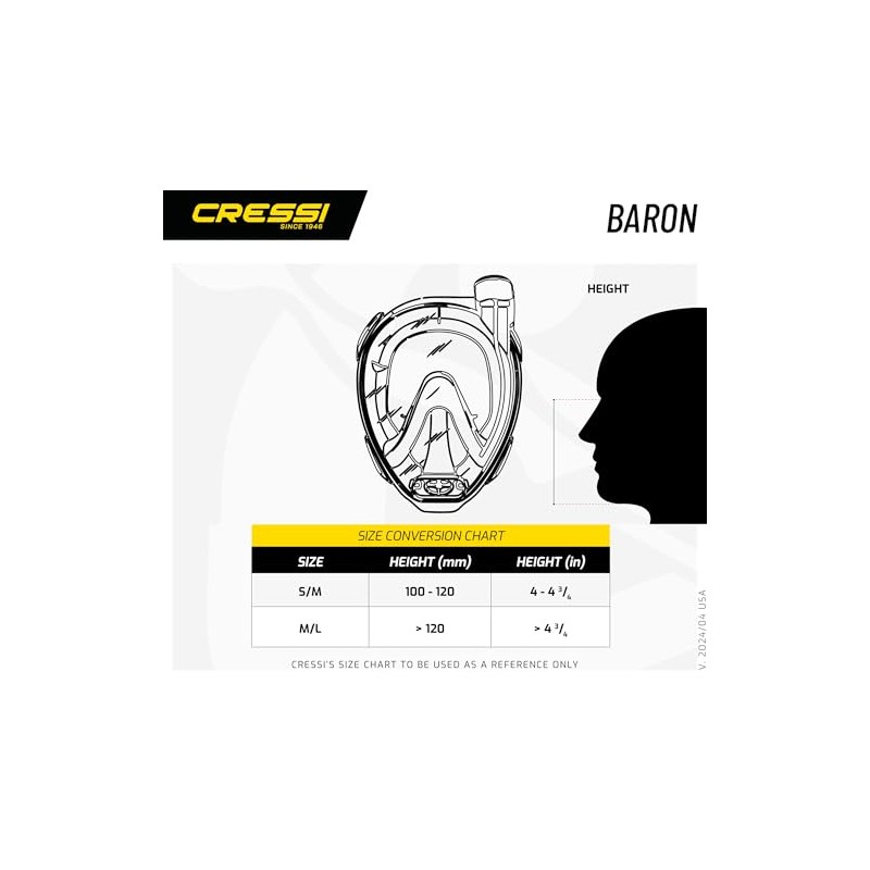 Cressi Baron Adult Unisex Full Face Mask, Large Vision Snorkelling