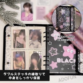 ADOFUN Sealing Notebook, Transparent, Girls, Removable, A5 Size, 6 Holes, Binder, Seal Notebook, Clear Binder, Seal Storage, Pushing Goods, 5.2 x 7.7 inches (132 x 196 mm), Includes 10 Transparent Refills (Cover with Star Patterns)