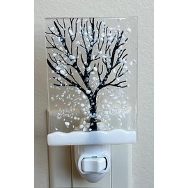 Fused Glass Winter Tree Night Light, Plug in for Home/Bedroom/Bathroom/Stairway/Hallway/Kitchen, Wall Accent Light