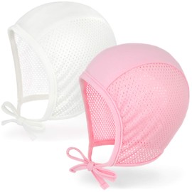 JELLYTREE Baby Hat Bonnet Mesh Breathable Toddler Girls Fashion Pilot Caps Baby Hearing Aid Hat Infant Beanies, Pink+White_L