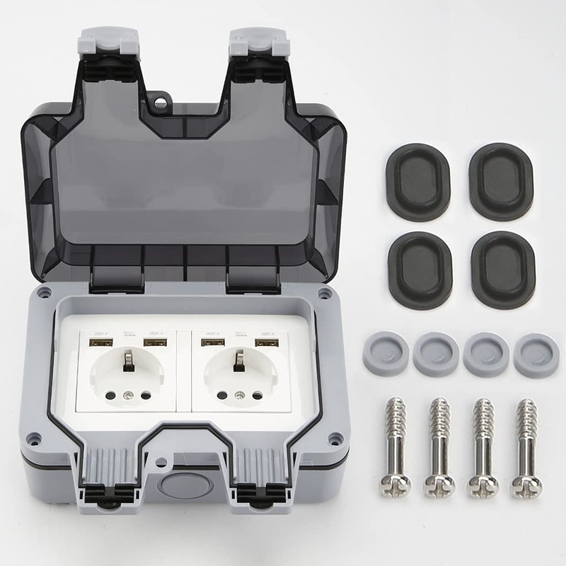 GothicBride Outdoor Socket with USB Connections, Garden Socket, Surface-Mounted, Waterproof