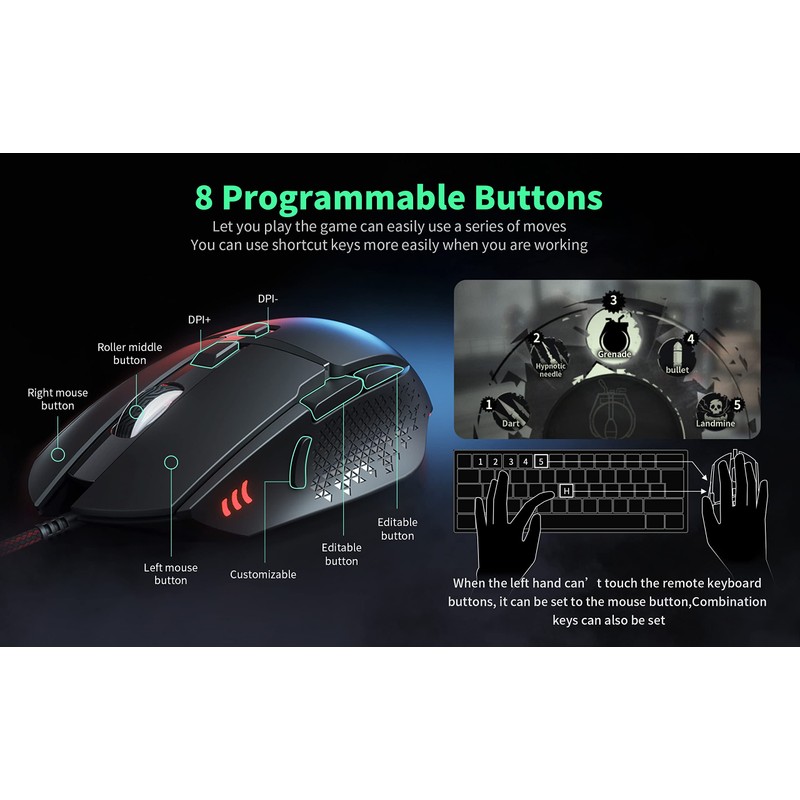 C303 Wired Mouse for Esports, 12800 DPI RGB Gaming Mouse