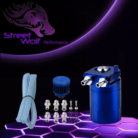 StreetWolf Performance Oil Catch Can Reservoir Baffled Tank Breather Universal Blue Fits Hyundai