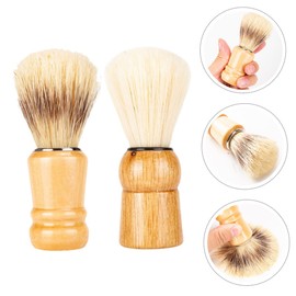 FOMIYES 2pcs Shave Brush Set Men's Shaving Tool Wood Handle for Father's Day Grooming Essential