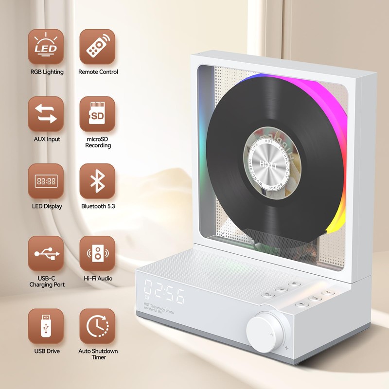 Portable CD Player,Retro Bluetooth 5.3 CD Players for Home,Music Player
