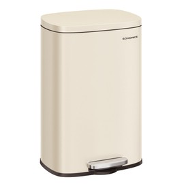 SONGMICS 13 Gallon (50 L) Trash Can, Stainless Steel Kitchen Garbage Can, Recycling or Waste Bin, Soft Close, Step-On Pedal, Removable Inner Bucket, Sand Beige ULTB050A01