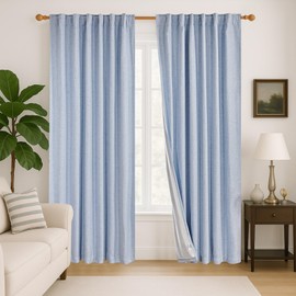 Deconovo 100% Blackout Curtains – Linen Blend, Thermal Insulated, Noise-Reducing Drapes – Grommet & Back Tab Window Panels – Light Blocking & Privacy Protection – 2 Panels, Baby Blue, 52W x 72L Inch