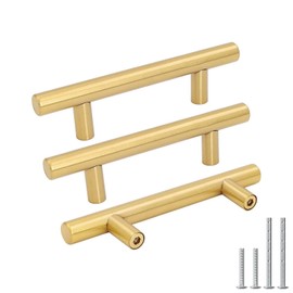 Goldenwarm 10 Pack 3 inch Gold Cabinet Handles Brushed Gold Cabinet Pulls Stainless Steel Drawer Pulls, Durable Kitchen Cabinet Handles - Bathroom Bedroom Dresser Handles Easy DIY Upgrade
