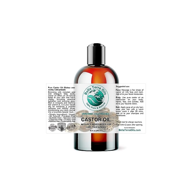 Bella Terra Oils Aceite de ricino, 16 onzas, 100% puro