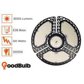 GoodBulb 60W LED Garage Light | 8000 Lumens with Adjustable Multi-Position Panels | 6000K Full Spectrum LED Garage Lighting | 60 Watt Medium E26 Base | Ideal Garage & Workshop Light | 1 Pack