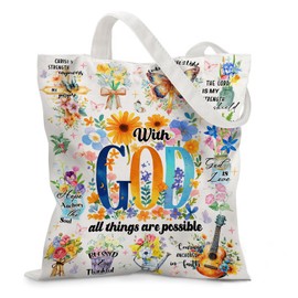 Ialtsidws Aesthetic Christian Tote Bag - Artistic 'With God All Things Are Possible' Print, GOD-Focused Canvas Bag for Women, Magnetic Snap Closure & Zipper Inner Pocket, Church Bible Study Gift