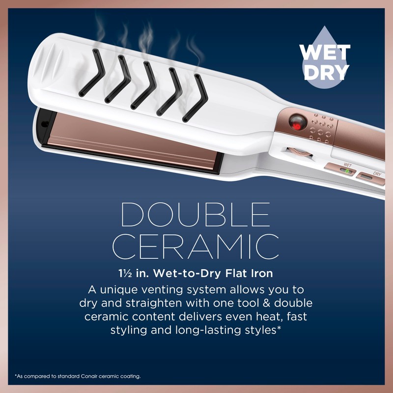 Conair Double Ceramic Flat Iron, 1 1/2-inch Wet-to-Dry Hair Straightener