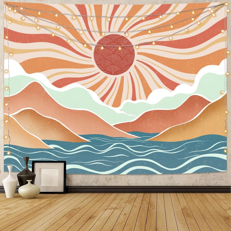 Lunerfex Boho Sun Tapestry Sunset Wall Tapestry, Mountain Tapestries for