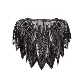 BABEYOND 1920s Shawl Wraps Sequin Beaded Evening Cape Bridal Shawl Bolero Flapper Cover Up, Black, One Size