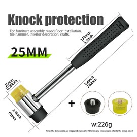 2 PCS Rubber Hammer with 2 Soft Rubber Head,8 Oz & 25mm Multi-function Double Head Mounting Hammer,Suitable For Crafts, Woodworking, Flooring, Camping and Other Industries