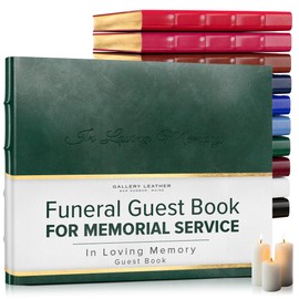 Gallery Leather Funeral Guest Book for Memorial Service and in Loving Memory with 192 Lined Pages - Hardcover, Bound Leather Guest Sign in Book - 7 x 9 - Acadia Green