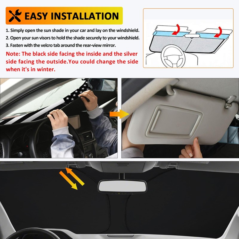 D-Lumina Winshield Sun Shade with USA Flag for 2007-2021 to-yota
