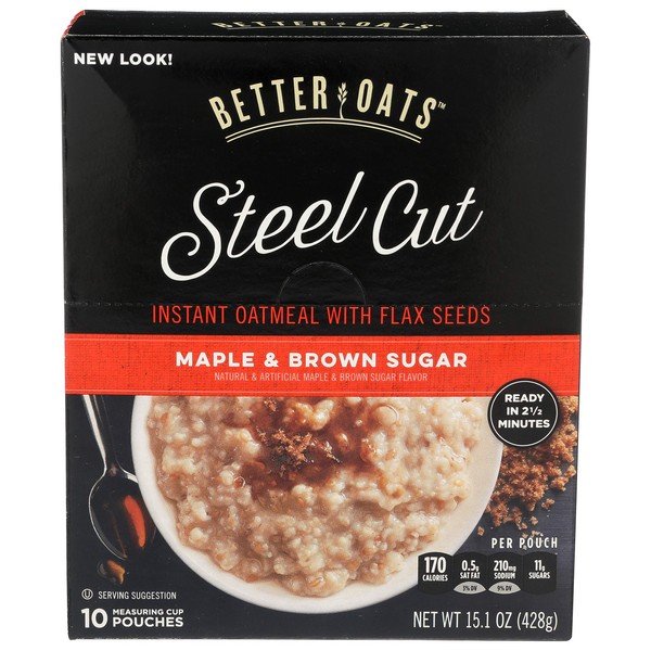 Better Oats Steel Cut Brown Sugar Instant Oatmeal with Flax oz. Box, maple, 15.1 Ounce