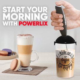 PowerLix Milk Frother Handheld Battery Operated Electric Foam Maker For Coffee, Latte, Frappe, Matcha, Drink Mixer With Stainless Steel Double Whisk, Mini Hand Held Machine, Foamer Cup Included (Get Coffee)