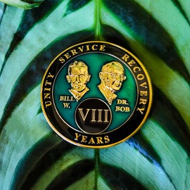 8 Year Sobriety Coin | Founders Triplate AA Chip | Celebrate Recovery Anniversary Token | Alcoholics Anonymous Gift (Green)