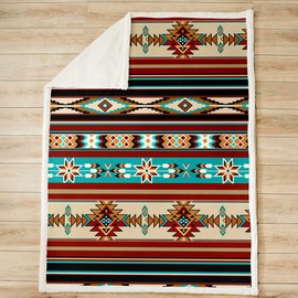 Western Decor Throw Blanket Aztec Plush Blanket Cowboy Cowgirl Southwestern Sherpa Blanket Kids Adult Rustic Farmhouse Country Decor Boho Tribe Arrow Retro Blanket for Sofa Bed Couch, Queen 90x90 Inch