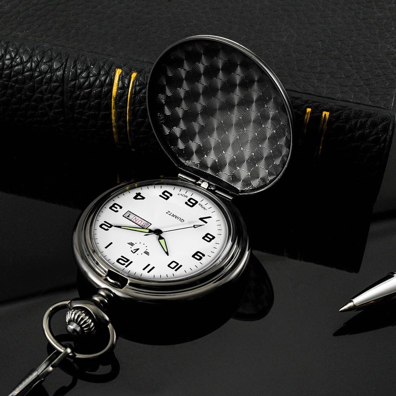 BOSHIYA Men's Hollow Quartz Pocket Watch Classic Arabic Digital Luminous