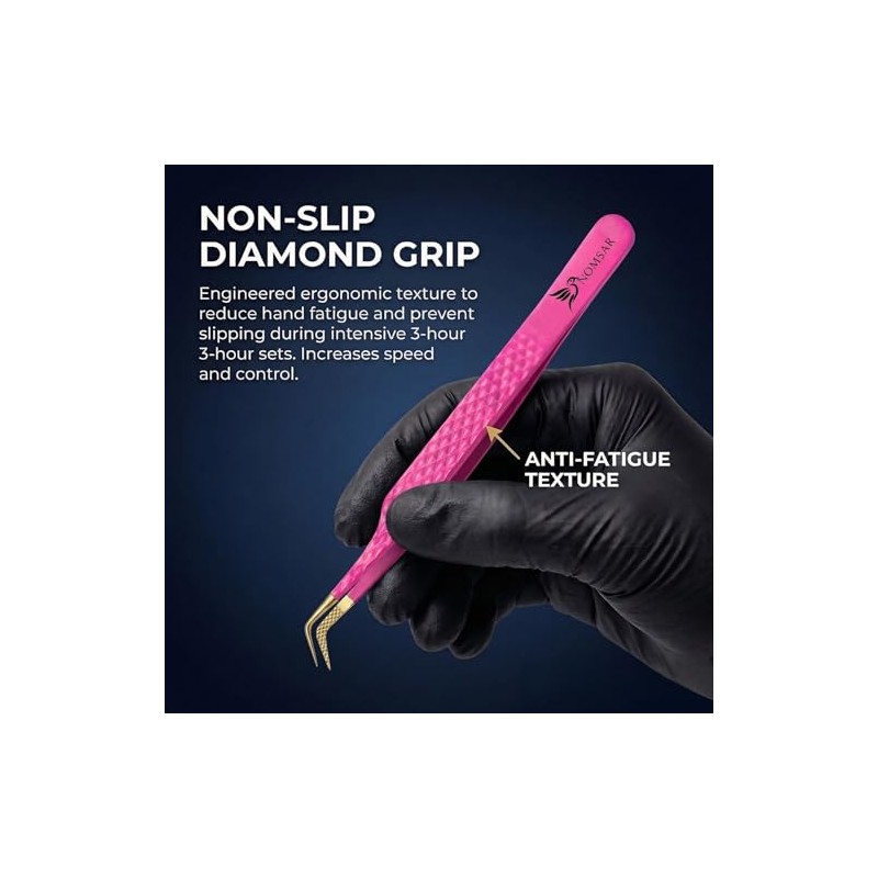 Professional Eyelash Tweezers, Precision Tweezers with Curved Fiber Tip, Eyelash