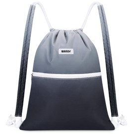 WANDF Drawstring Backpack with Shoulder Pad String Bag Sackpack Cinch Water Resistant Nylon for Gym Shopping Sport Yoga (Black Gradient)