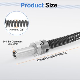 HARFINGTON Drain Cable 2/5" (10mm) Dia. 16.5ft Drain Cleaning Auger Cables with Removable Drill Connector Flexible Spring Unclog Hair for Bathroom Kitchen Toilet Bathtub Sewer Sink