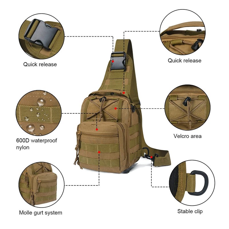 flintronic Tactical Shoulder Bag, Tactical Molle Sling Chest Pack, Laptop
