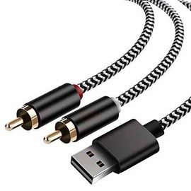 USB to 2-Male RCA Audio Aux Cable for PC Stereo Y Splitter Cord Jack Adapter Compatible with USB A Laptop, Linux,Windows, Desktops and More Device for Amplifiers, Home Theater, Speaker (16Feet)
