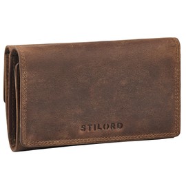 STILORD 'Daria' Modern Genuine Leather Purse Women's Leather Wallet Large RFID Purse Women Wallet Long Purse 14 Card Slots Extra Coin Compartment in Landscape Format, Medium - Brown, coin purse