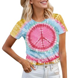Women Hippie Shirt 60s 70s Tie Dye Hippie Costume T-Shirt Peace Love Tshirt Vintage Graphic Tee Tops