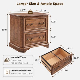 T4TREAM 30" Farmhouse Nightstand with Wooden Tabletop, Large End Table, 2 Spacious Drawers Bedside Table with Framed Drawer Fronts Design, Night Stand for Bedroom, Living Room, Reclaimed Barnwood