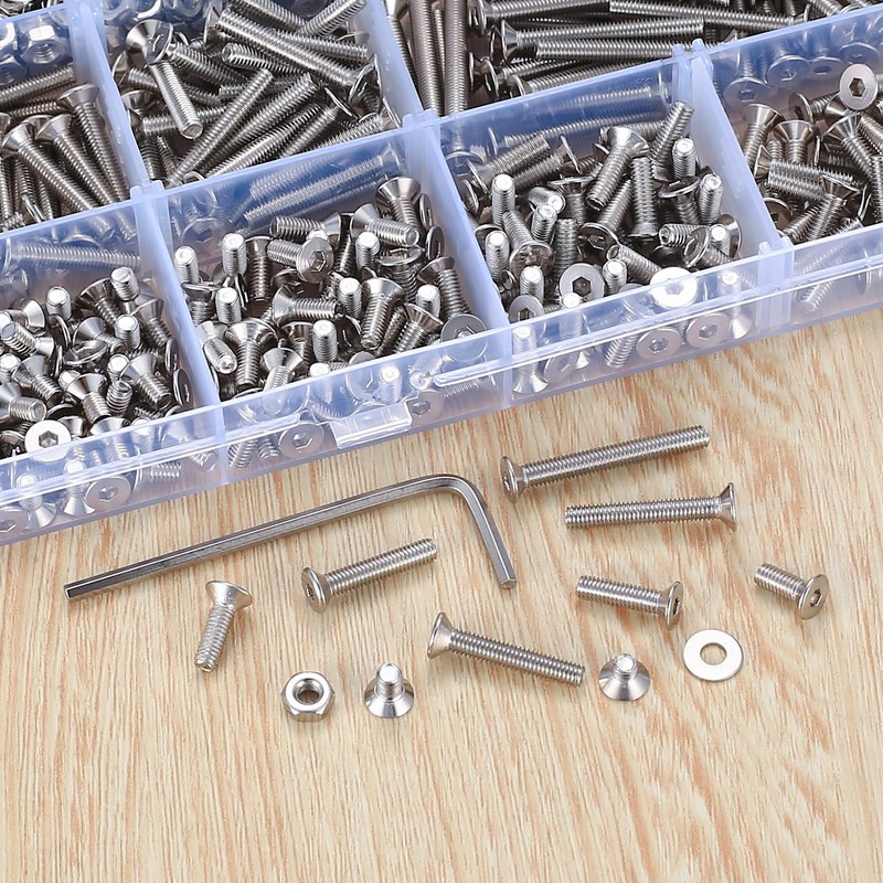 1051 Pcs M3 Screws Set, Countersunk Bolts and Nuts Set,