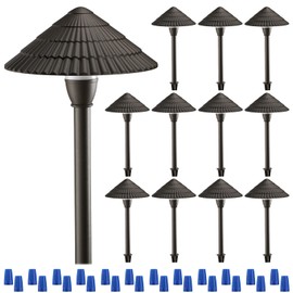 LEONLITE 12-Pack LED Low Voltage Landscape Lights, 3W Cast-Aluminum 12-24V Pathway Lights, 4000K Cool White Waterproof Path Lights, ETL Listed Landscape Lighting Wired for Yard Lawn, Bronze