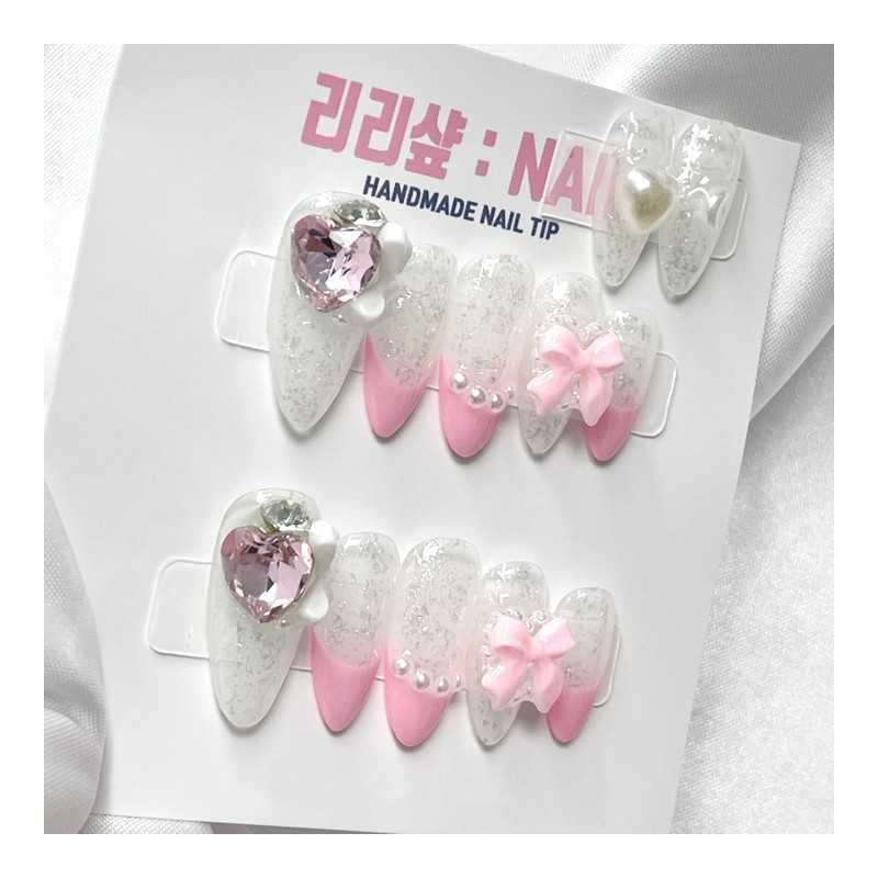 Pink Princess' Dignity Handmade Nail Tips - Stiletto / 핑크