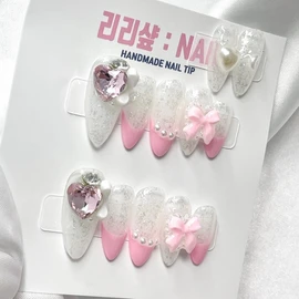 Pink Princess' Dignity Handmade Nail Tips - Stiletto / 핑크 공주의 품격 수제네일팁 - 스텔레토