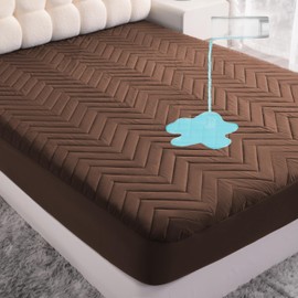 NTBAY Waterproof Mattress Protector, Quilted Queen Fitted Mattress Cover with 15" Deep Pocket- Machine Washable - Soft and Breathable Mattress Pad Cover, Brown