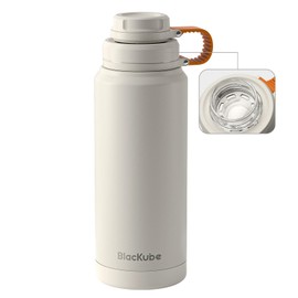 Blackube Water Bottle, 1 Liter Stainless Steel Bottle, Direct Drinking, Double Vacuum Insulated, Stainless Steel with Filter, CoolSip Insulated Flask (1 Liter, Brown White)