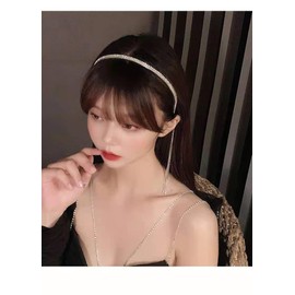 Rhinestones Wedding Headbands Sparkly Hair Chain Hair Hoop Fake Earrings Crystal Tassel Headband Bling Hair Bands Rhinestone Headpiece Hair Jewelry Accessories for Wedding Bridal Girls(02)