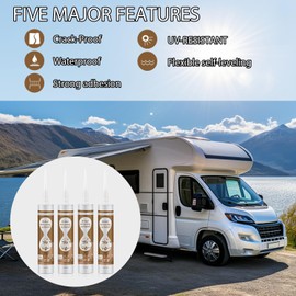 Dongxw Self Leveling RV Roof Sealant White, 4 Pack Camper Roof Sealant, Lap Sealants for RVs Roofs, Waterproof Flexible RVs Sealants and Caulk for Trailer, Maintenance, Repair