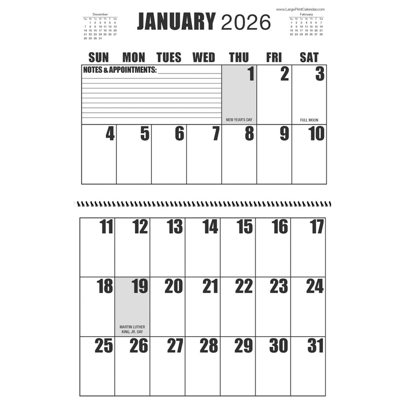 Large Print Wall Calendar 2025 Letter Size