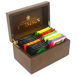 Twinings Exclusive Luxury Dark And Gold Wooden Tea Chest 2 Compartment With 24 Twinings Black And Fruit And Herbal Tea Bags, Box, Caddy