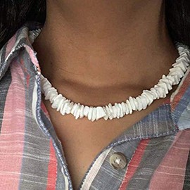 Sinalty Boho Seashell Necklace White Beach Shell Necklaces Chain Puka Choker Jewelry for Women (A-Style1）