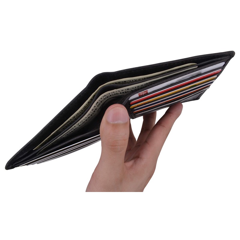 MARSHAL Mens RFID Blocking Bifold Hipster Hunter Leather Euro Credit