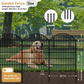 GILPWA 10 Panels No Dig Decorative Garden Fence for Yard, 40in (H) X 21.92ft (L) Animal Barrier Fences Rustproof Metal Wire Temporary Dog Fencing for Rabbits, and Patio Outdoor Ground Stakes