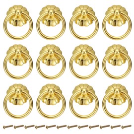 PATIKIL 12Pack Drawer Ring Pull Handles, 1.65" Zinc Alloy Hole Ring Cabinet Knobs with Screws for Cupboard Cabinet Drawer Dresser Closet Door, Gold