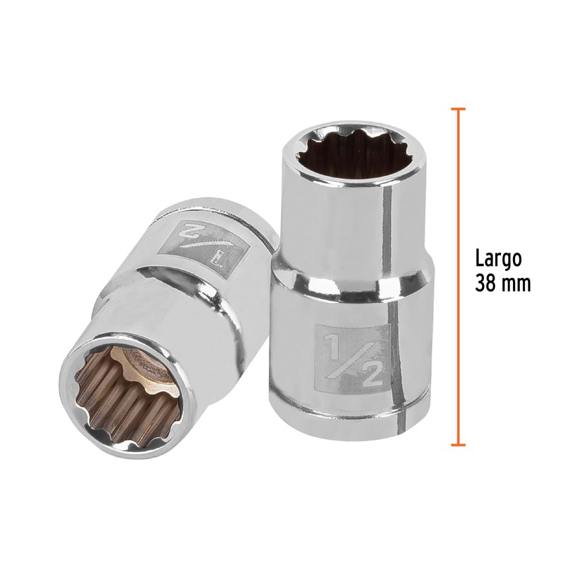 Truper D-1216, Dado de 12 puntas, cuadro 1/2" de 1/2"